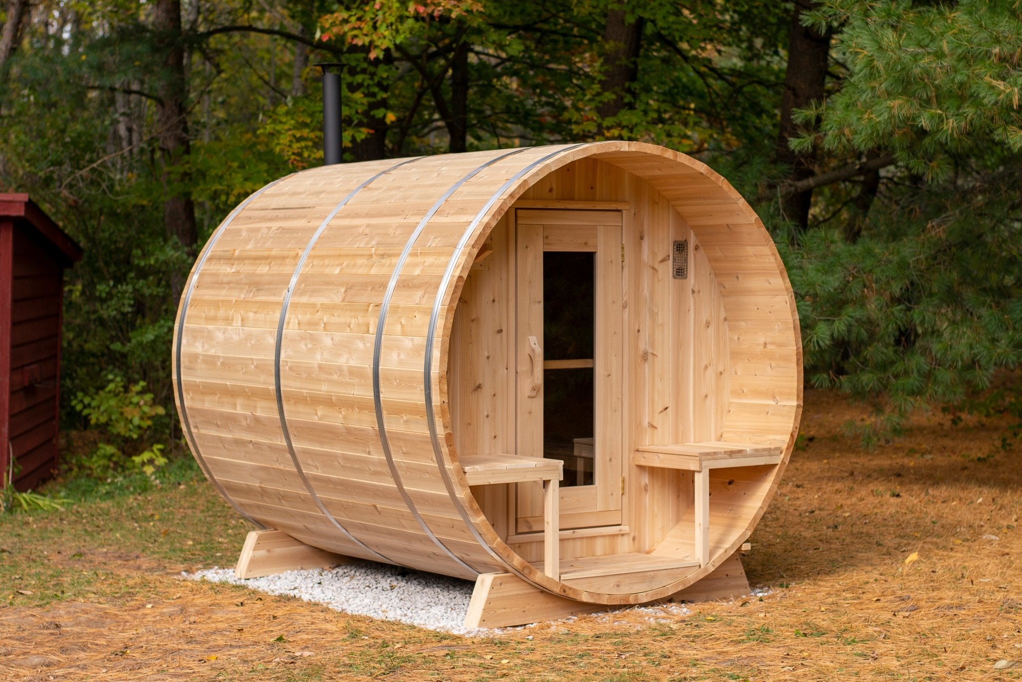 Dundalk Leisurecraft Canadian Timber 4 Person Serenity Barrel Sauna | CTC2245W - WellMed Supply